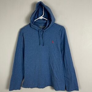 Polo Ralph Lauren Blue Hooded T-Shirt Mens Sz Medium Blue 100% Cotton Pony Logo